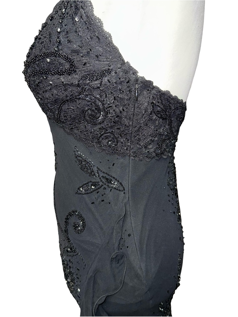 Vintage Y2K Cache Black Pure Silk Beaded Halter Mermaid Maxi Gown Dress Sz 8 - Picture 11 of 16